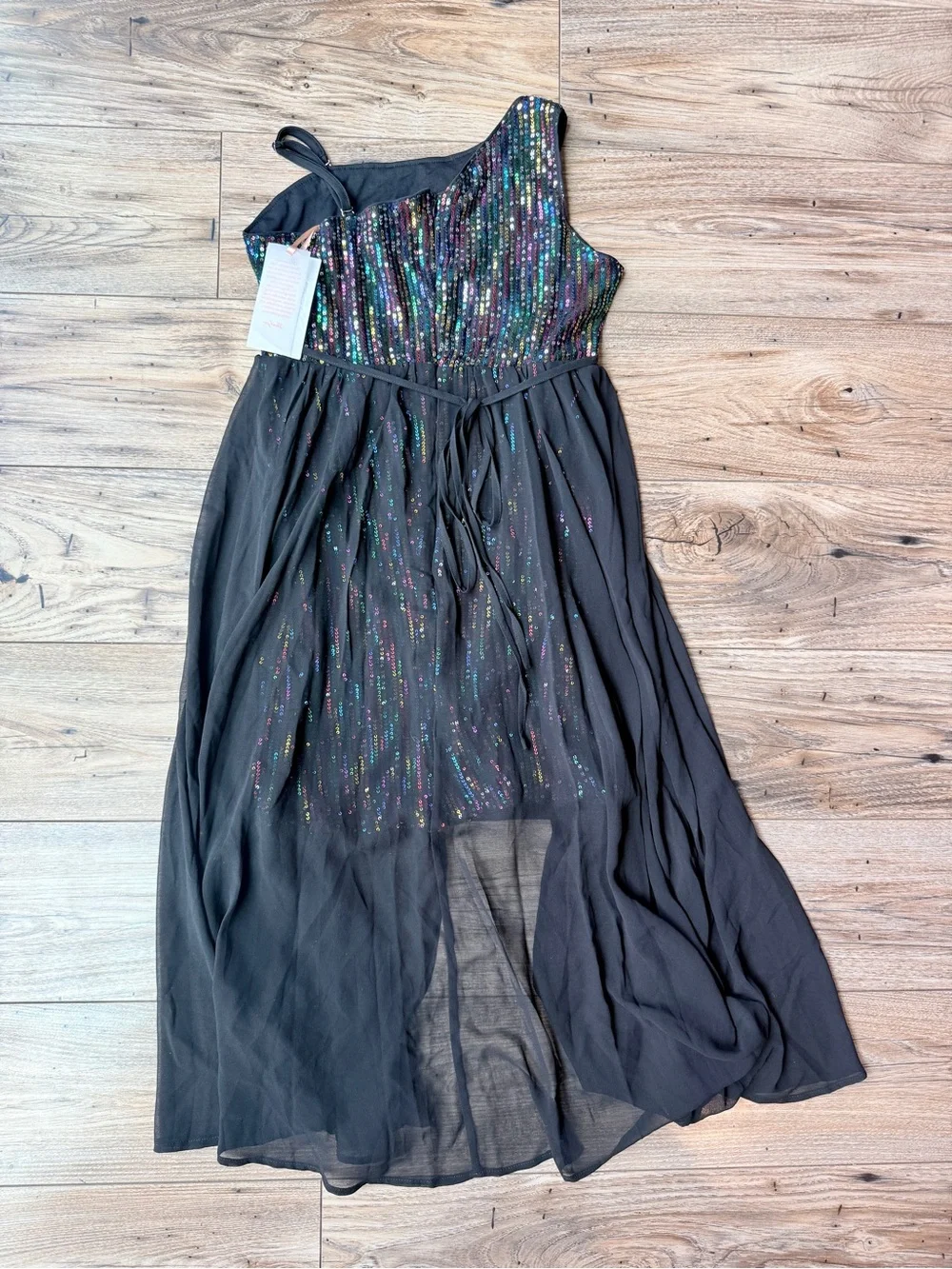 Girls Grace Karin Black One-Shoulder Multicolor Sequin Evening Dress (size 12Y)